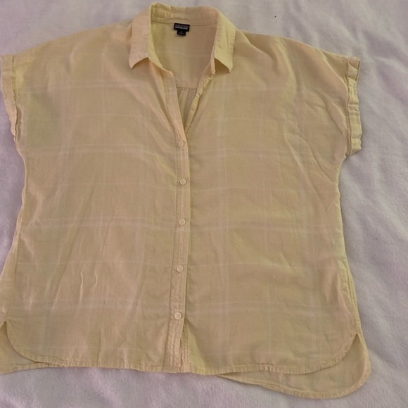 Patagonia AC Butter Yellow and White Plaid Short Sleeve Button Up M - Picture 7 of 12